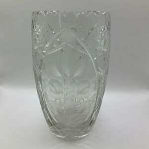 American Brilliant Vintage Crystal Engraved Cut Floral Sawtooth Rim 8" Vase
